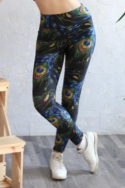 Легинсы женские с широким поясом с принтом "Feathers"