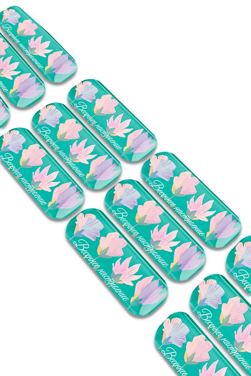 Купить наклейку заливную 1х3 см прямоугольник, с нанесением "Весенние настроение"