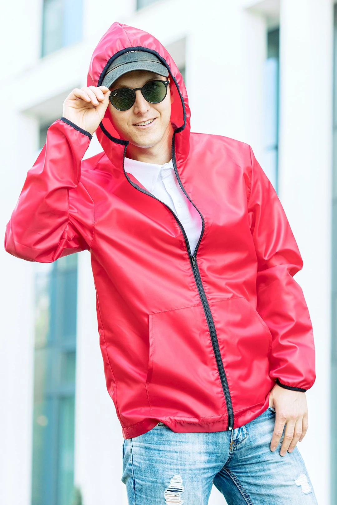 Ветровка Арчи унисекс, однотонная красная#5