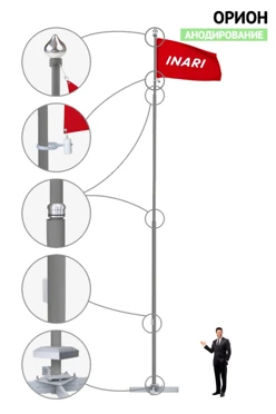 Купить флагшток с закрытым механизмом 10 м из алюминия