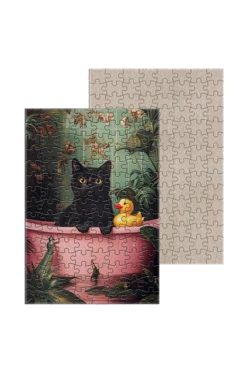 Купить пазл картонный А4 с принтом "Cat with duck" Купить пазл картонный А4 с принтом "Cat with duck"