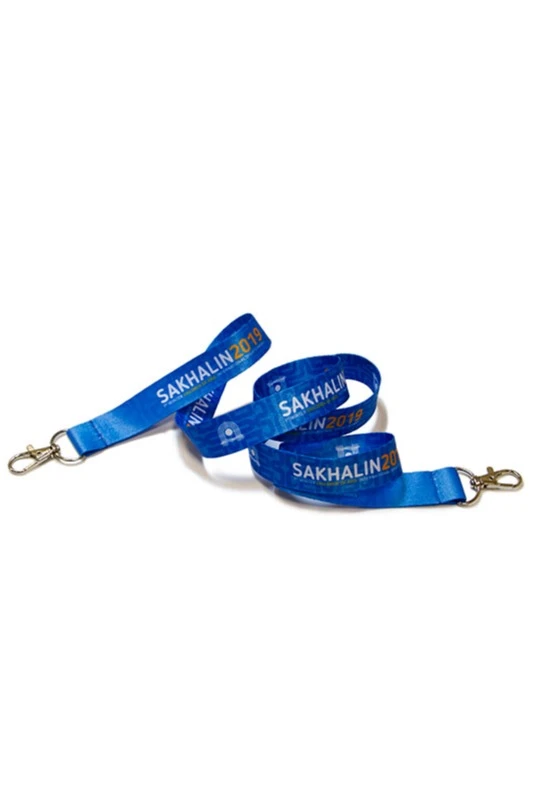 Купить ленту для бейджей атлас ширина 1,5 см, с двумя карабинами, с печатью