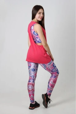 Легинсы женские с узким поясом с принтом "Pink Paisley"#1