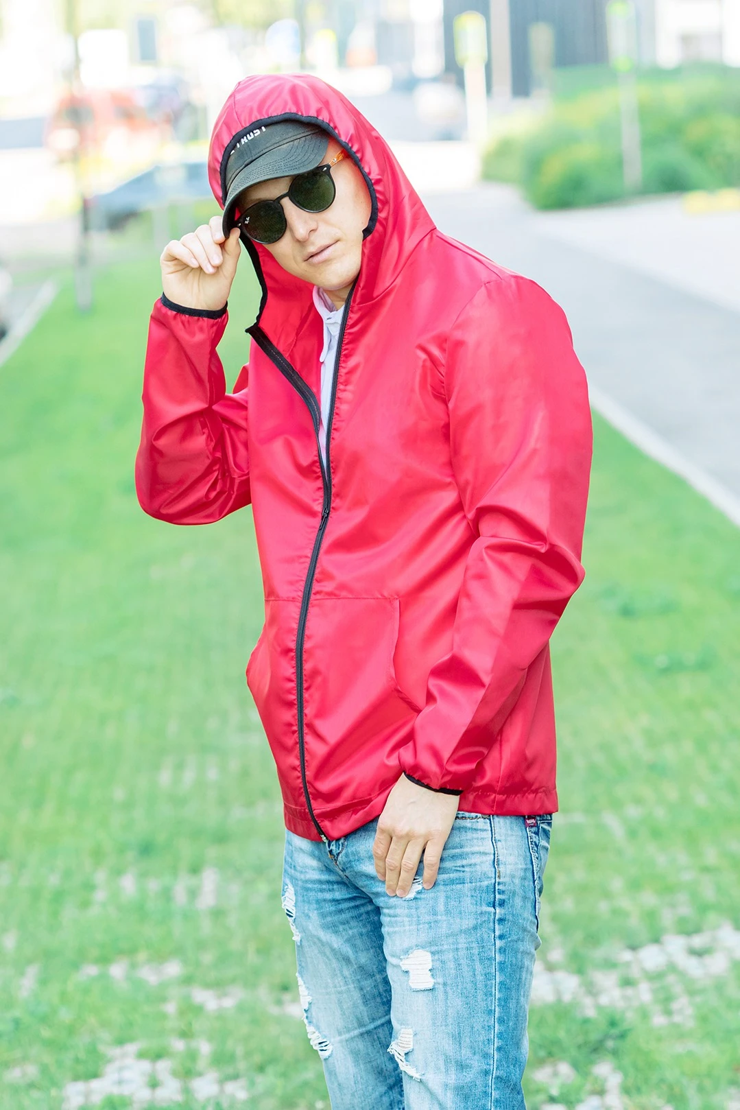 Ветровка Арчи унисекс, однотонная красная#4