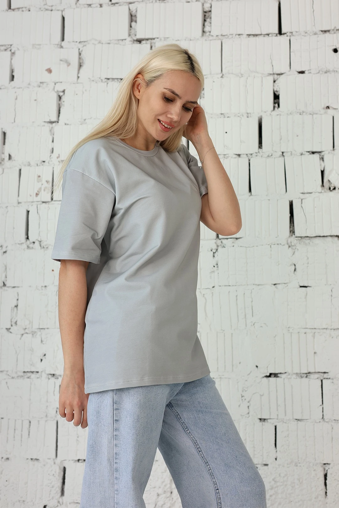 Купить футболку Мерфи оверсайз унисекс однотонную серую (хлопок)