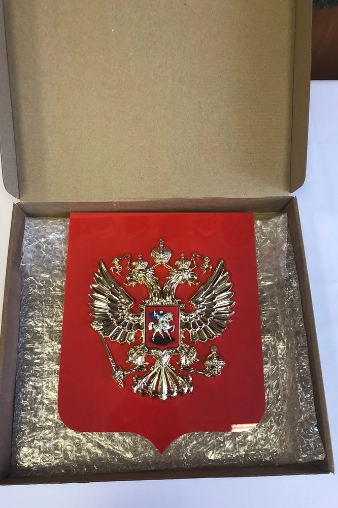 Герб РФ 22х26 см, барельеф, щит пластик, металлонапыление#7 Герб РФ 22х26 см, барельеф, щит пластик, металлонапыление#7