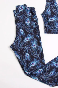 Легинсы женские с широким поясом с принтом "Peacock feathers"#1