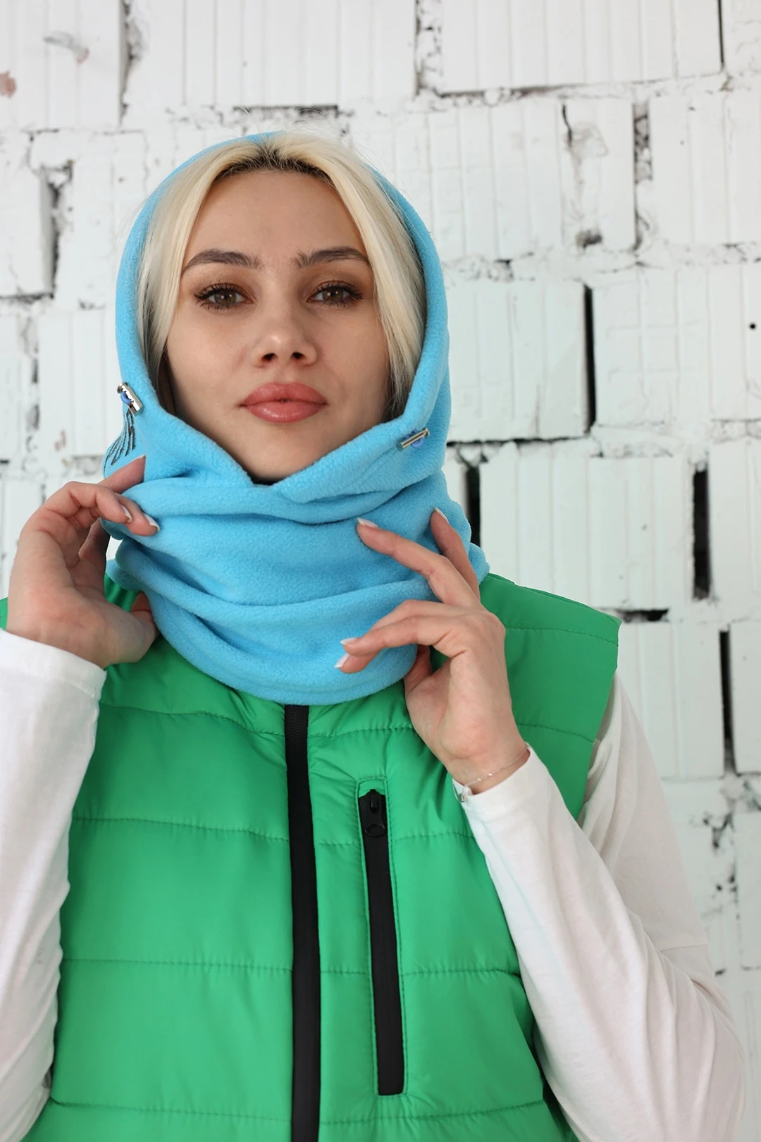 Капор Рейс флисовый взрослый, однотонный голубой#2