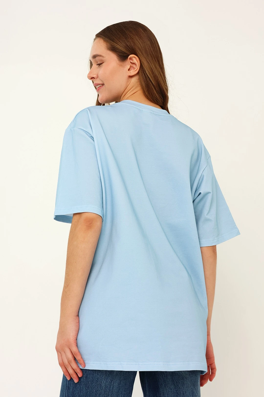 Футболка Мерфи оверсайз унисекс, однотонная голубая (хлопок)#3