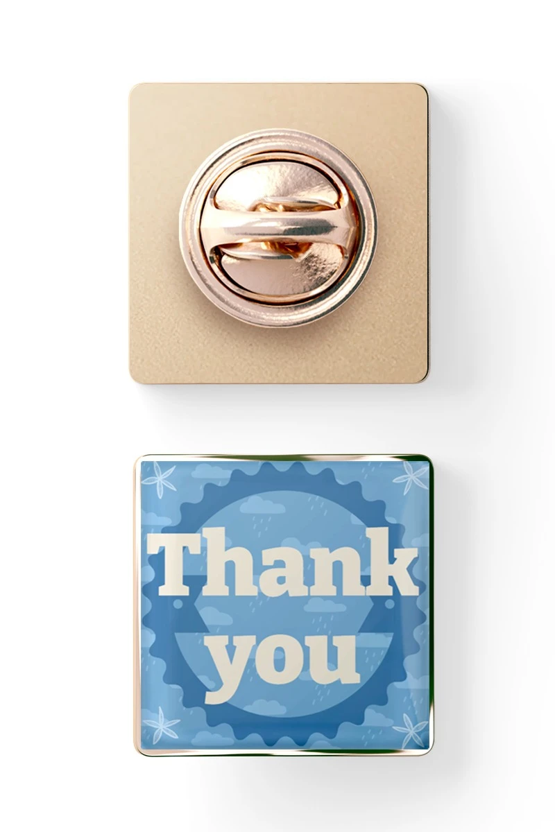 Купить значок заливной Квадрат 17х17 мм, с принтом "Thank you"