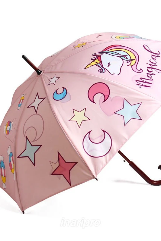 Купить зонт-трость Мэри с деревянной ручкой двухслойный, с полной запечаткой (без совмещения) "Magical"