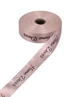 Купить ленту сатин ширина 3 см кремовая, печать черным с одной стороны