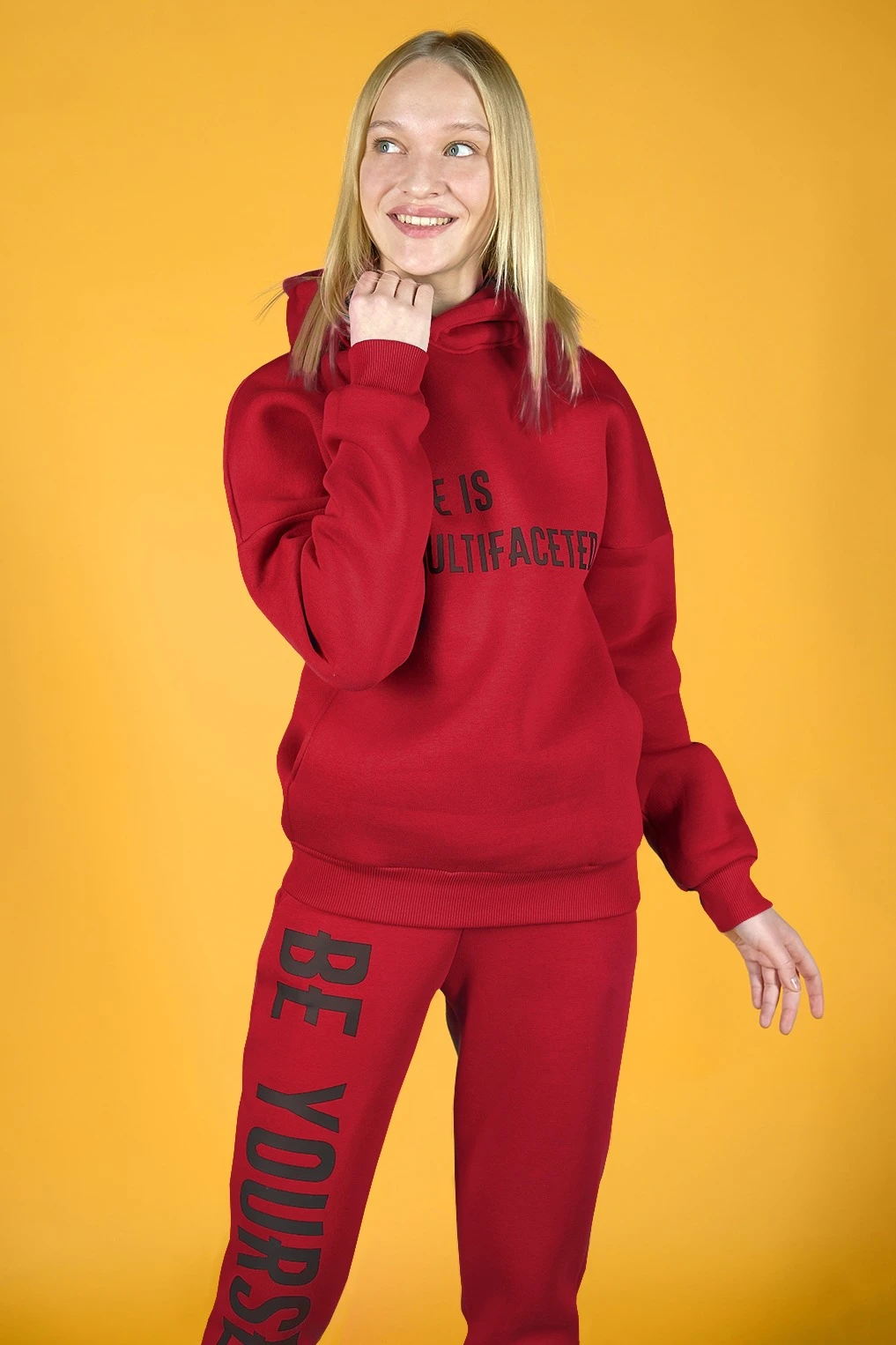 Купить спортивный костюм Лофт из футера женский, однотонный темно-красный