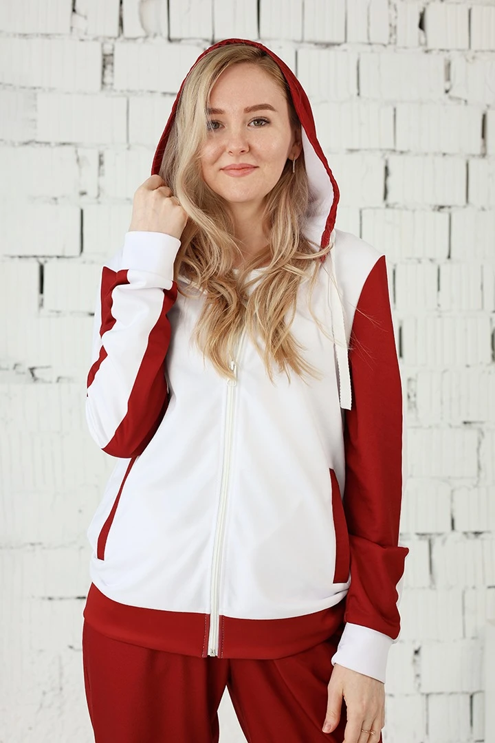 Спортивный костюм Юнайт женский из футера с полной запечаткой "White and Red"#1