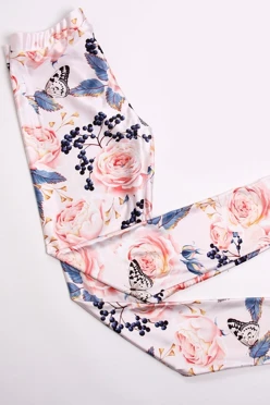 Легинсы женские с узким поясом с принтом "Flower butterflies"