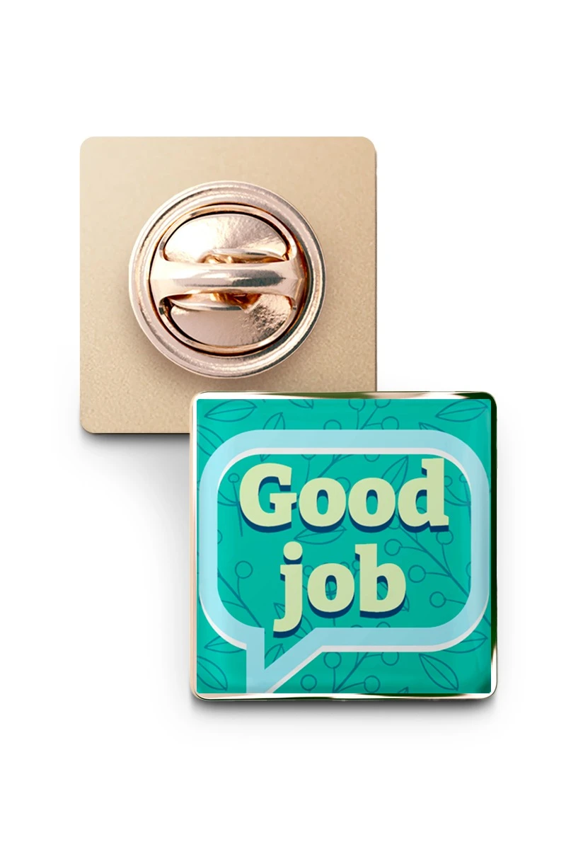 Значок заливной Квадрат 17х17 мм, с принтом "Good job"#1