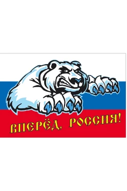 Купить флаг РФ с белым медведем "Вперед Россия" 90х135 см шелк