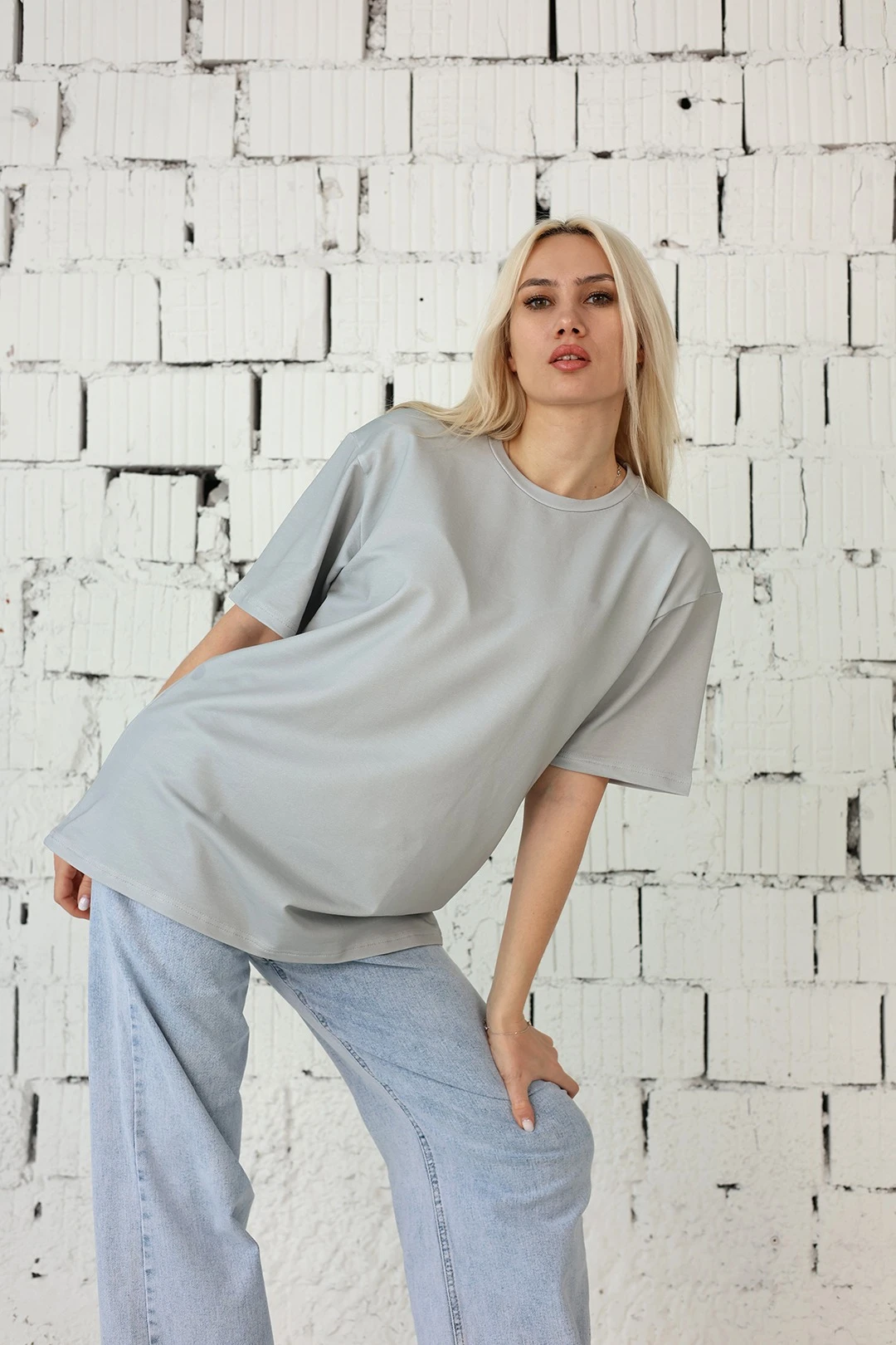 Футболка Мерфи оверсайз унисекс, однотонная серая (хлопок)#3