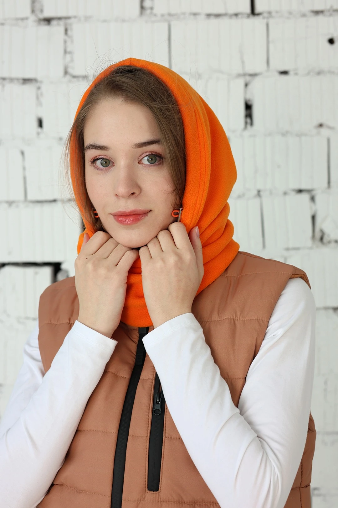 Купить капор Рейс флисовый взрослый, однотонный оранжевый