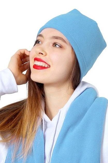 Купить шапку флисовую взрослую голубую (однослойная)