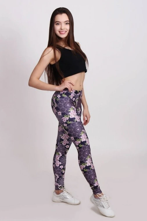 Легинсы женские с узким поясом с принтом "Sakura"