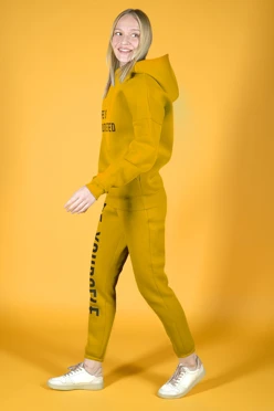 Купить спортивный костюм Лофт из футера женский, однотонный желтый