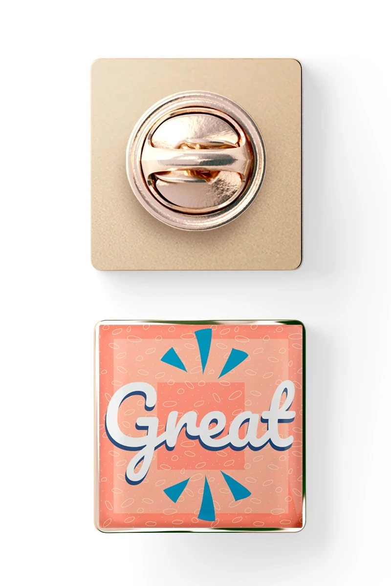 Купить значок заливной Квадрат 17х17 мм, с принтом "Great"