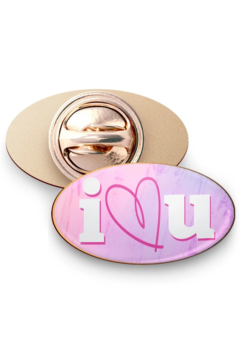 Купить значок заливной Овал 21х12 мм, с принтом "I love you"