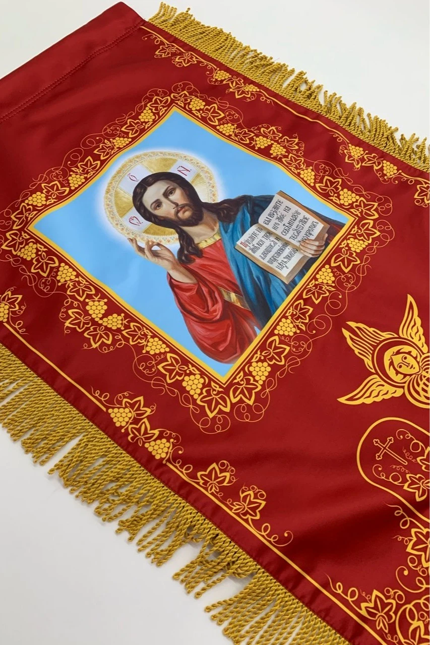 Хоругвь печатная 50х110 см "Icona Spasa Vsederzhitelya"#1