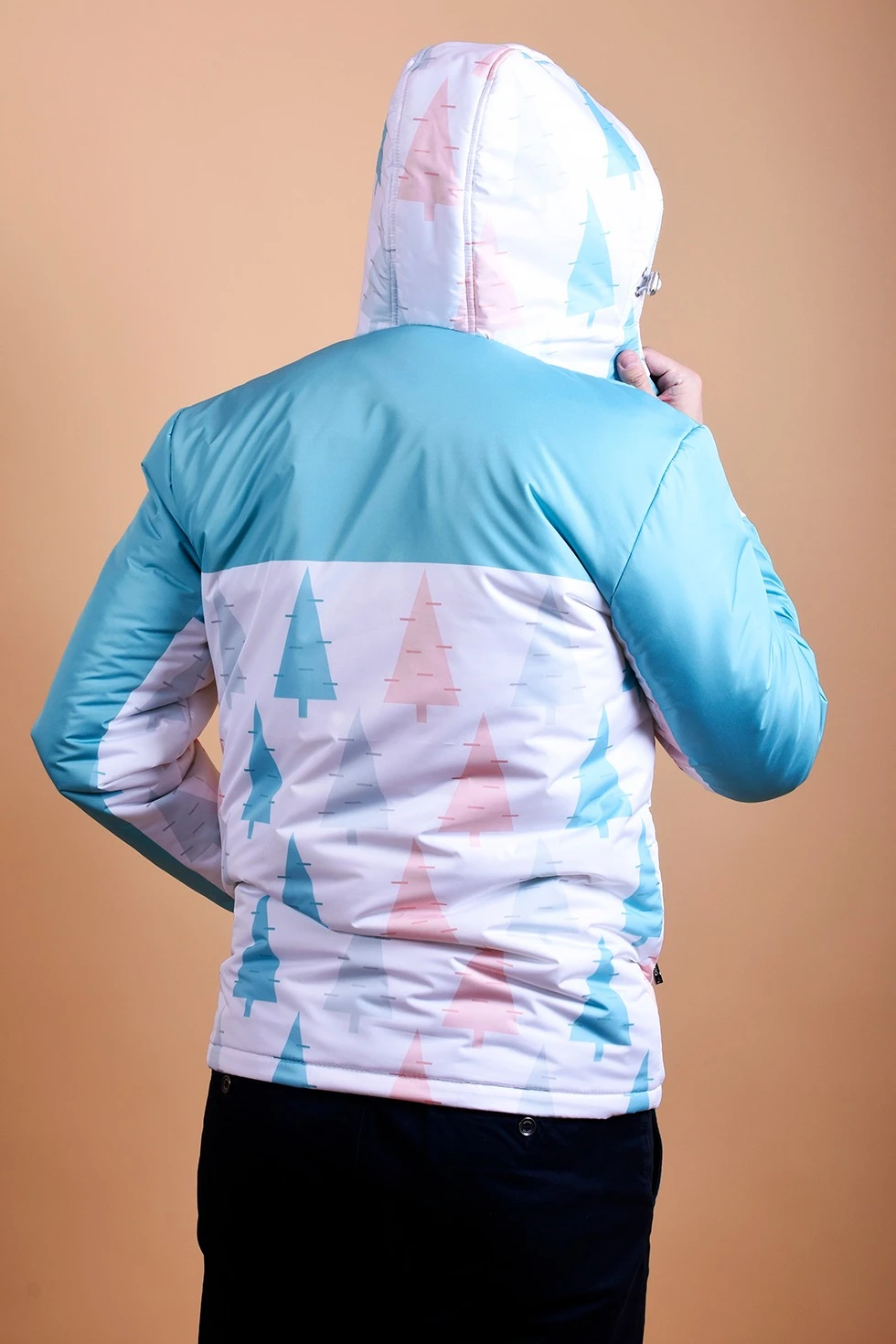 Куртка Норд с капюшоном на синтепоне унисекс, с полной запечаткой "Winter trees"#1