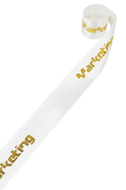 Купить ленту сатин ширина 2 см белая, печать золотом с одной стороны