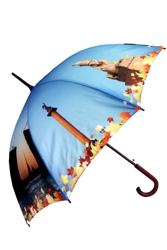 Зонт-трость Мэри с деревянной ручкой однослойный, с полной запечаткой (без совмещения) "Saint Petersburg"#1