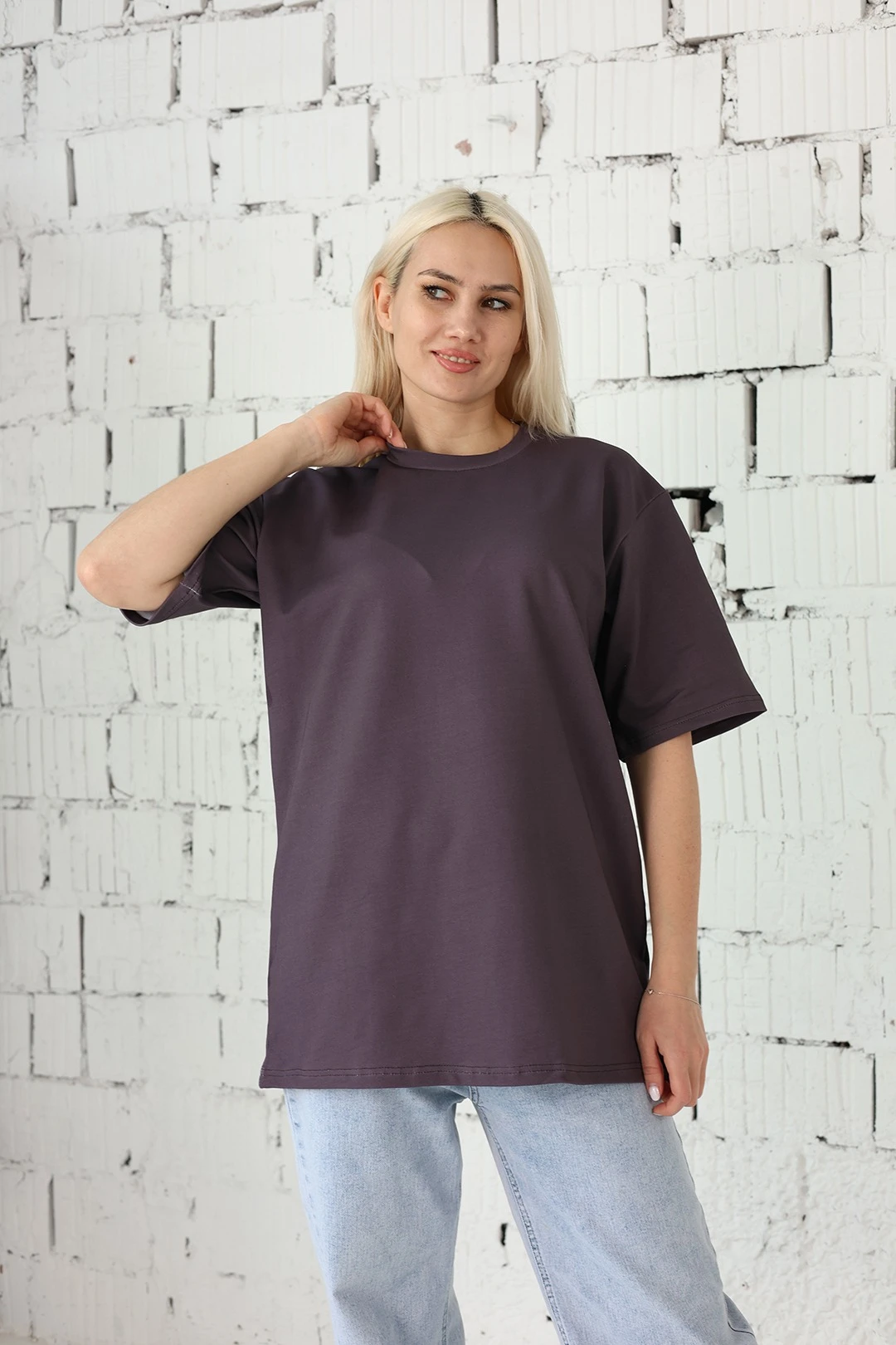 Футболка Мерфи оверсайз унисекс, однотонная фиолетовая (хлопок)#2