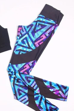 Легинсы женские с широким поясом с принтом "Ice Shards"#2