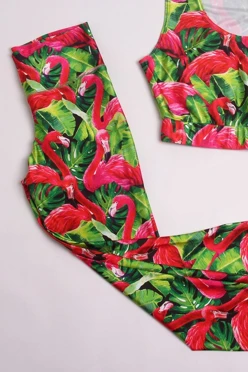 Легинсы женские с широким поясом с принтом "Flamingo"#2