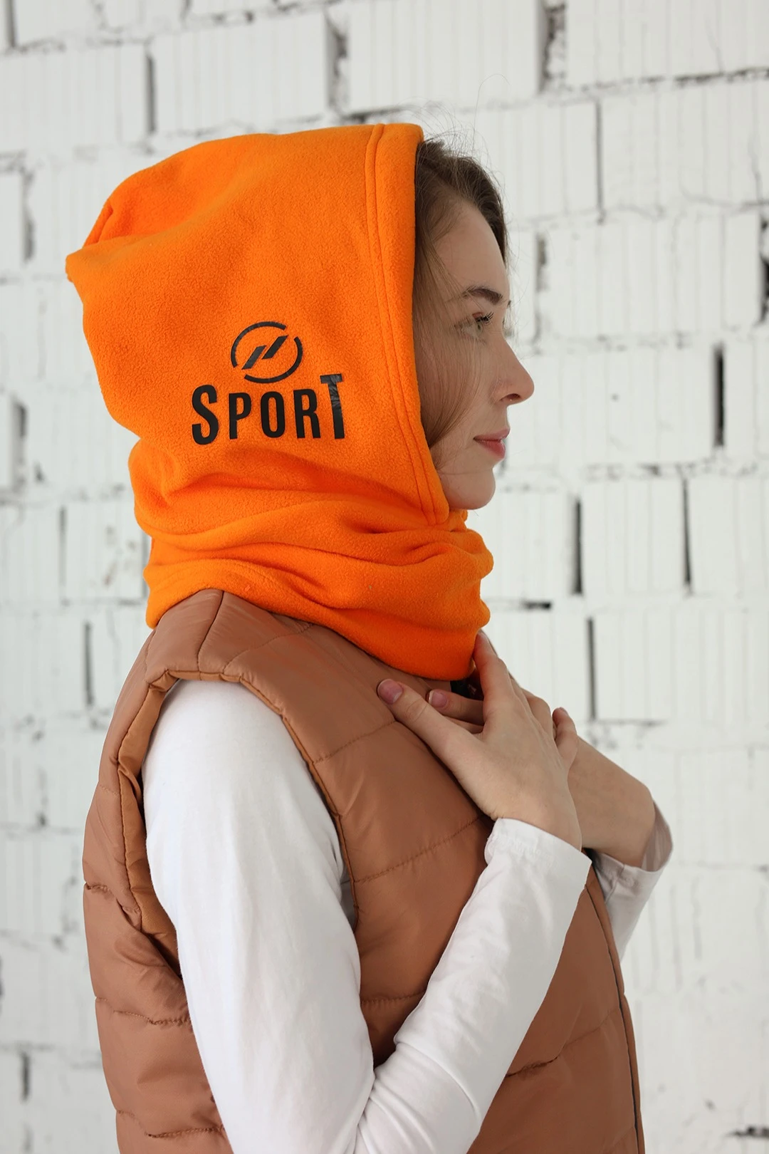 Капор Рейс флисовый взрослый, однотонный оранжевый#2