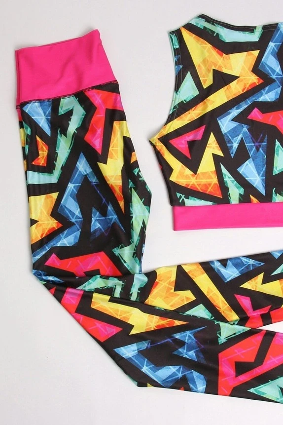 Легинсы женские с широким поясом с принтом "Colored Grunge"#1