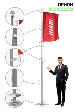 Купить флагшток алюминиевый с плечом с закрытым механизмом 4 м (анодирование)
