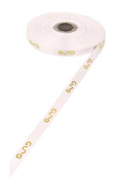 Купить ленту сатин ширина 1 см кремовая, печать золотом с одной стороны