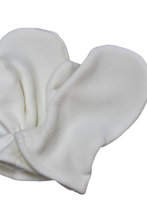 Варежки флисовые однослойные взрослые, однотонные белые#2