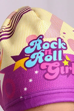 Шапка Лав флисовая однослойная детская, с полной запечаткой "Rock & Roll Girl"#2