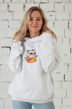 Купить худи Кинг из футера унисекс, однотонная оранжевая "Cat Box"