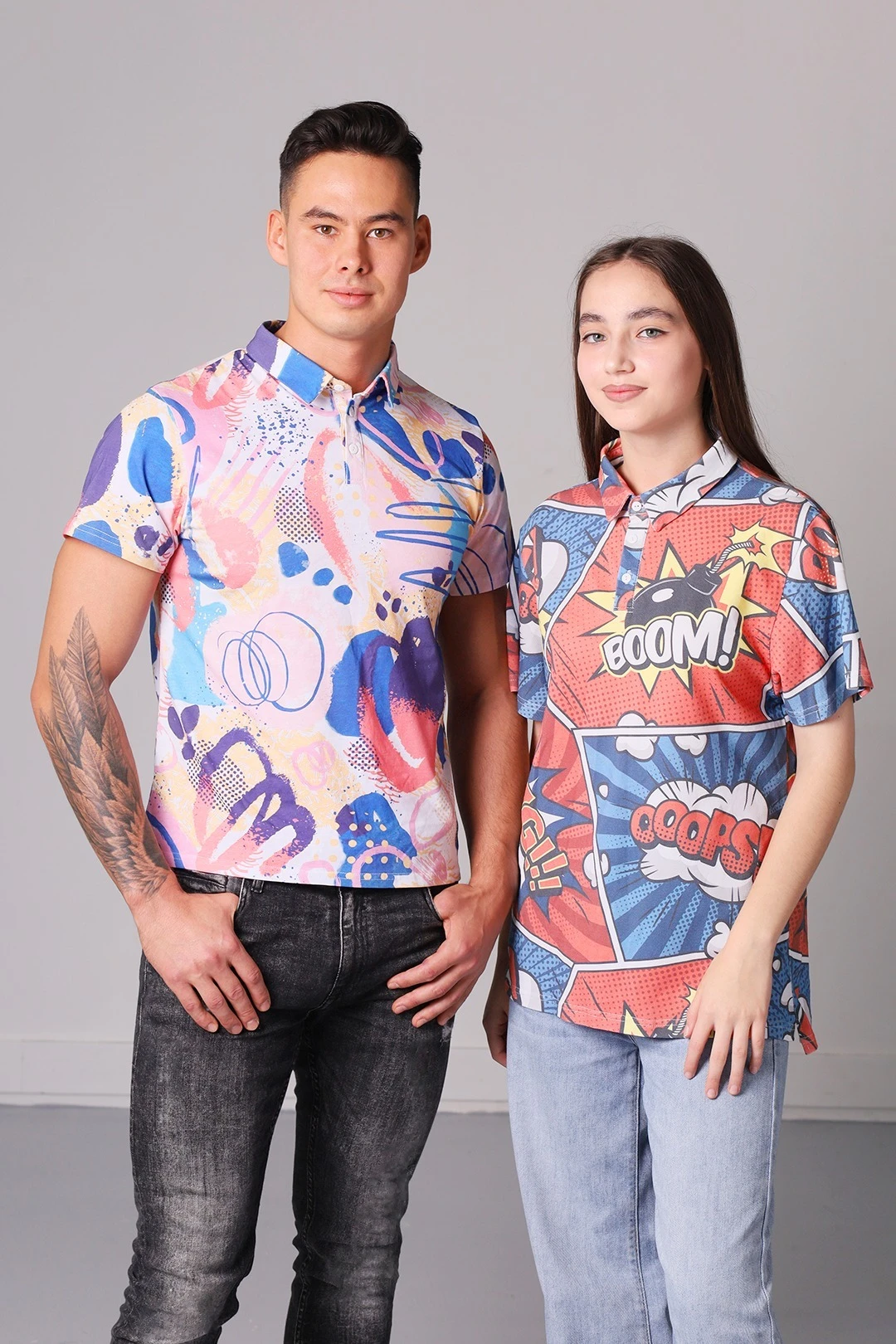 Поло Лекс унисекс из кулирки хб с полной запечаткой "Abstraction"#1