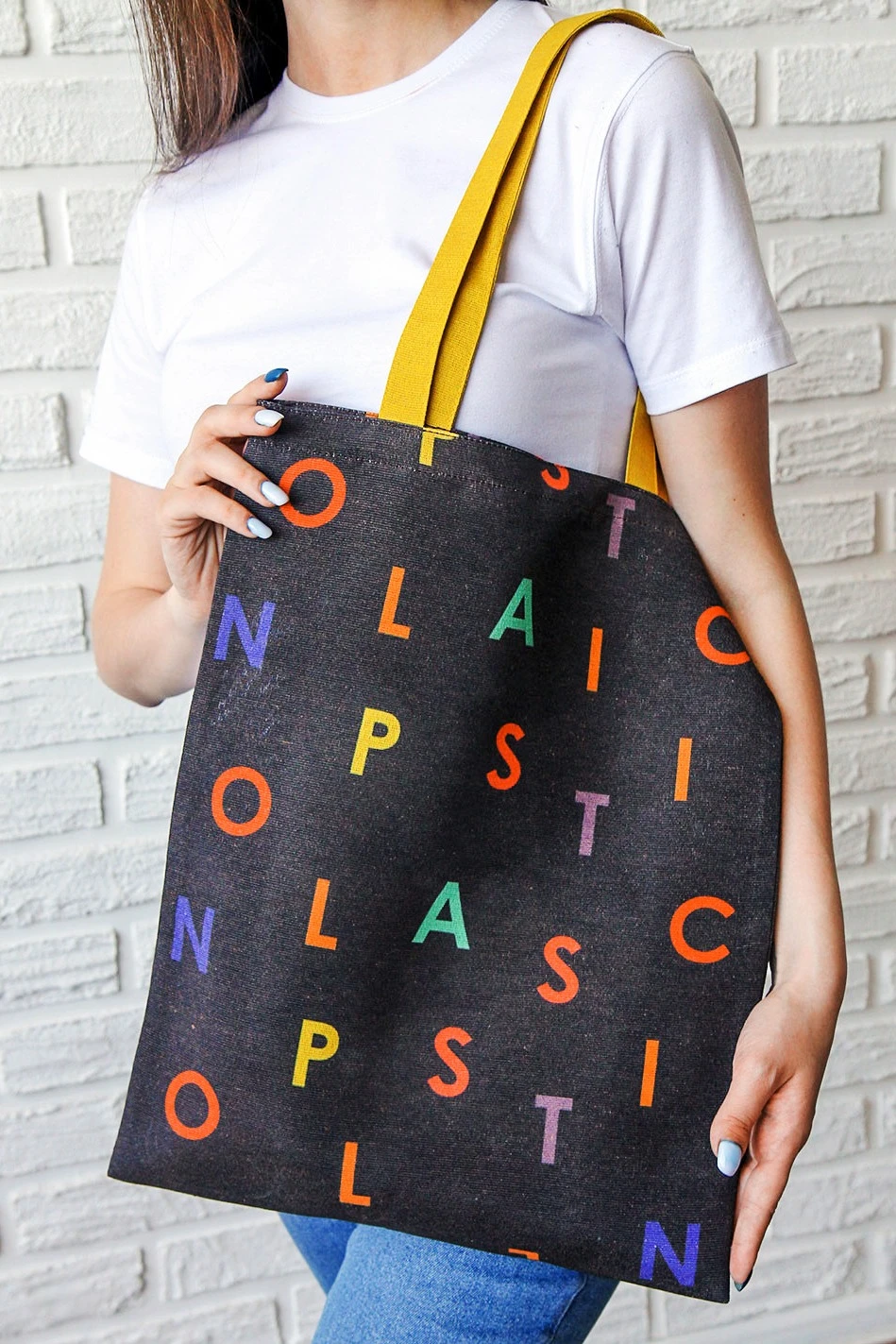 Купить сумку Эко Колор из двунитки 35х45 см "No plastic"