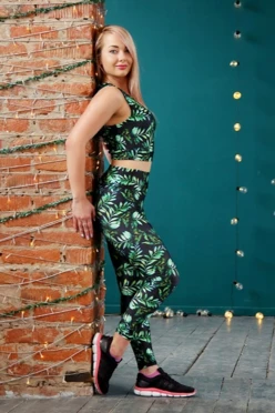Комплект женский с принтом "Green Leaves"#1