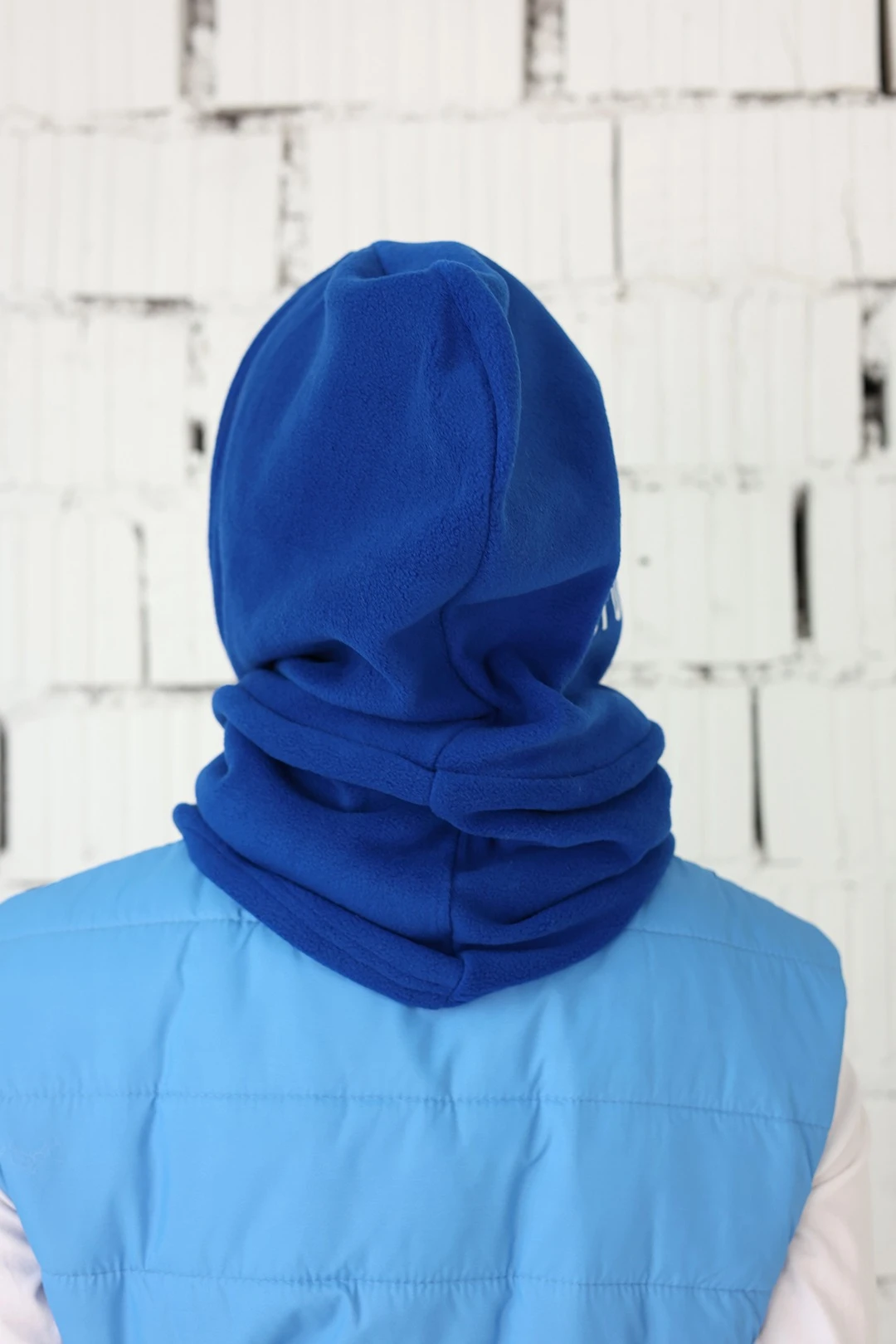 Капор Рейс флисовый взрослый, однотонный синий#3