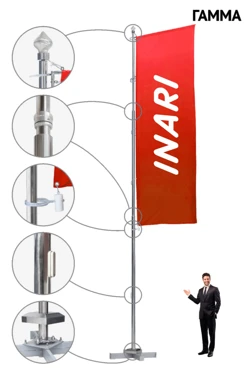 Купить флагшток из нержавейки с закрытым механизмом 7 м