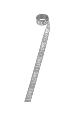 Купить ленту сатин ширина 1,5 см серая, печать серебром с одной стороны