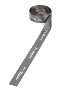 Купить ленту сатин ширина 2,5 см серая, печать белым с одной стороны