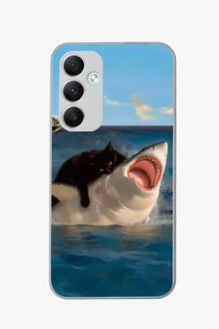 Купить чехол для Samsung A35 с принтом "The Cat and the Shark"